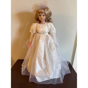 Vintage Porcelain Hearts And Harvest Memories Wedding Doll 17" Intricate Dress